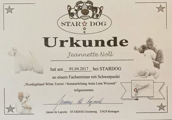 Urkunde für Hund mit Auszeichnung und Unterschrift, dekorative Gestaltung.